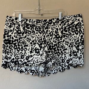 J. Crew Black and White Animal Print Scallop Hem High Waist Shorts